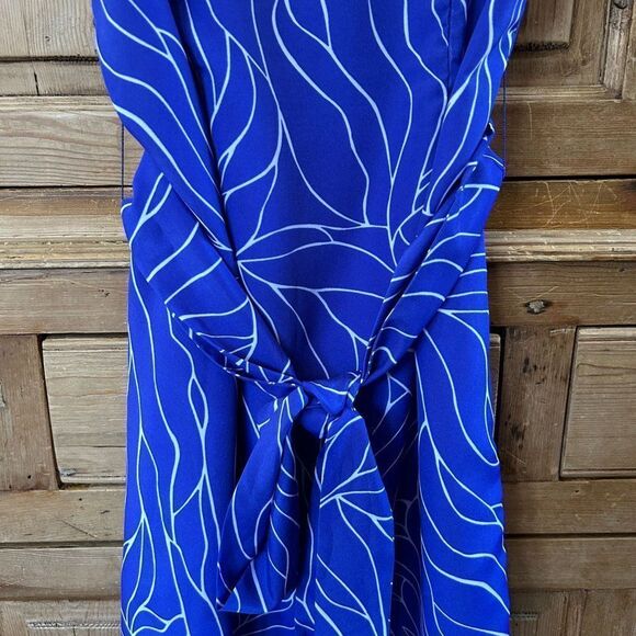 Susana Monaco 6 Royal‎ Blue White Dress Sleeveless Belted Tank Printed Sheath - Picture 5 of 10